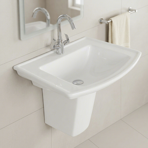 Modern European Design Granite Finish Ceramic Half Pedestal Wash Basin <b>Wall</b> Hung For Hospital Mall - Product Image 2