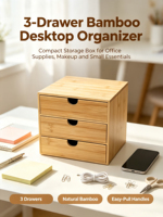 Organizador de Escritorio de Bambú con Cajón para Suministros de Oficina, Maquillaje, Tocador, Encimera de Cocina, Organización del Escritorio del Hogar