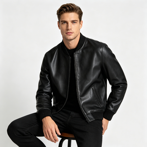 Fabricant de Vêtements en Gros OEM ODM Personnalisés : Blouson Bomber en Cuir pour <span class=keywords><strong>Homme</strong></span>, Col Montant, Poignets Côtelés, Marque Privée, Vêtements en Vrac - Product Image 2