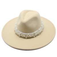 Vente en gros Perles Décoration Plat Large Bord Fedora Chapeau Femmes Mode Dames Fedora Chapeaux pour Femmes