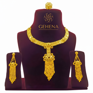 Collar con colgante de cadena corta para mujer y niña, diseño étnico, chapado en oro de 24K, 5gm - Product Image 1