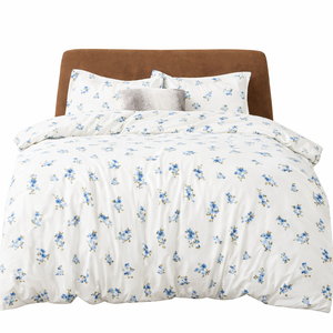 Light Blue Floral <b>Bedding</b> <b>Set</b> Cotton Bed Linen Soft Breathable Duvet Cover <b>Set</b> Elegant Garden Style - Product Image 2