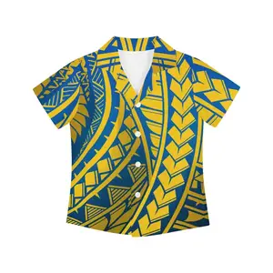 Kinderen Hawaiian Shirt Tropisch Strand Polynesische Chief Tattoo Totem Korte Mouw Aangepaste Groothandel Kwaliteit Tops Button-Up Shirts