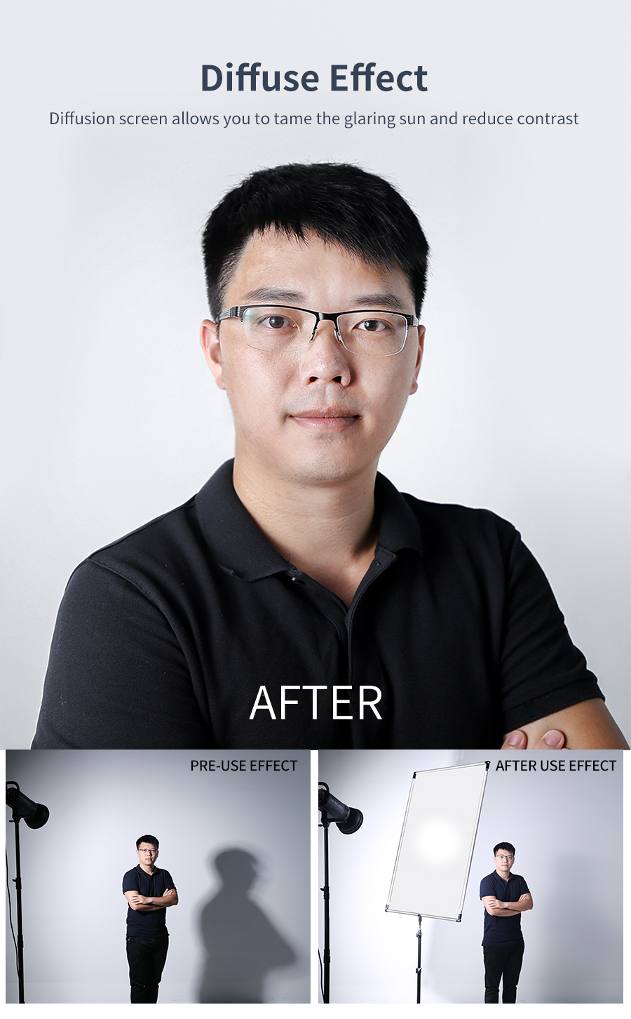 110cm 43in Scrim Large Silver Diffuser Reflector Collapsible Aluminum Alloy Frame with Angle Adjustment Handle for Photography