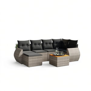 Conjunto de Sofás de Jardín de Ratán Gris, 6 Plazas, Muebles de Exterior Resistentes a la Intemperie, Diseño Contemporáneo - Product Image 1