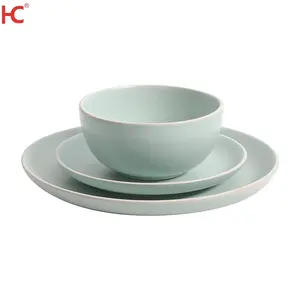 round Green Melamine Bowl and Plate Set with Glossy Surface Decal Printing Custom Logo Unbreakable melamine Dinnerware