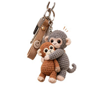 Porte-clés en peluche tricoté à la main, motif singe parent-enfant câlin, doux, écologique et mignon