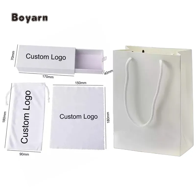 Boyarn estojo de óculos de sol personalizado, conjunto de óculos de sol de luxo, popular, branco e preto, com caixa de papel, embalagem