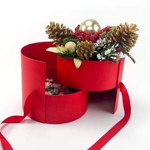 Scatola rotante a doppio strato di forma rotonda scatola romantica per bomboniere con fiori di rose conservati con coperchio trasparente - Product Image 4