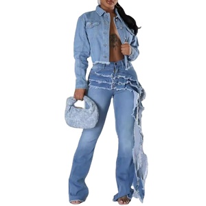 Pantalones vaqueros elásticos de mujer con tirantes largos, lavados y desgastados, estilo urbano, de moda, ¡gran oferta! - Product Image 1