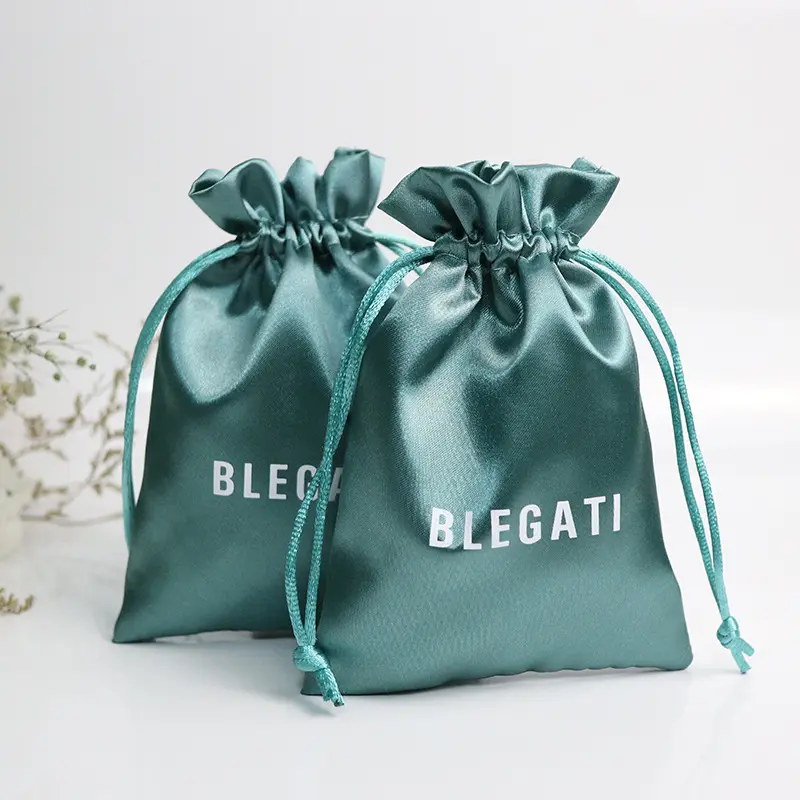 custom logo small business drawstring silk gift bag satin dust bag Jewelry Gift pouch