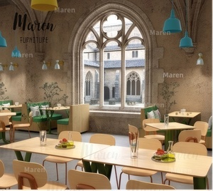 Ensemble <span class=keywords><strong>de</strong></span> mobilier moderne en bois et cuir pour cafétéria, café et restaurant : banquette, chaise et table - Product Image 3