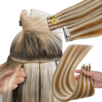 Ruban droit dans les extensions de cheveux adhésif de cheveux humains longue durée remplaçable sans couture trame de peau colle pour les femmes 22 26 30 pouces
