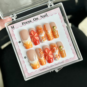 TSZS - <span class=keywords><strong>Uñas</strong></span> Acrílicas Hechas a Mano al por Mayor, 10 Piezas, Medianas, Cuadradas, Almendradas, con Diseño Floral, Cruz y Perlas, Puntas <span class=keywords><strong>de</strong></span> <span class=keywords><strong>Uñas</strong></span> Postizas Hechas a Mano - Product Image 5