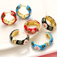 Anting Hoop Bulat Enamel Multi Warna Vintage Boho Anting Stud Bulat Warna Emas untuk Wanita