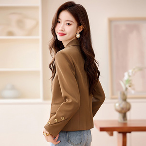 Women's Casual Blazer Black Slim Fit Short Jacket With Pocket No-Wrinkle Treatment Solid Color Polyester Fabric - Product Image 4