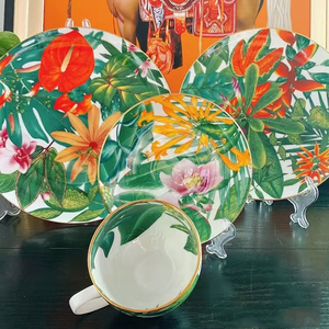 Wholesale Luxury Ceramic Dinner Plates <b>Dinnerware</b> <b>Set</b> Dishes Luxury Tropical Rain Forest Dinner <b>Set</b> Bone China for Home - Product Image 4