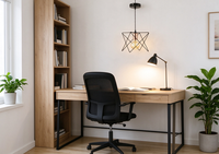 Suspension industrielle légère noire à structure géométrique en fil métallique, support de lampe E27 or rose, pour îlot de cuisine et salle à manger