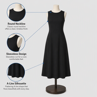 Robe Midi en Coton Doux à Col Rond et Sans Manches pour Femme, Style Urbain Décontracté, Coupe Évasée Fluide, Idéale pour l'Été, Personnalisable avec Logo OEM