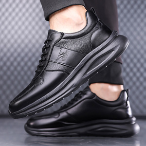 Chaussures décontractées en cuir pour hommes, bout rond, à lacets, semelle épaisse, coussinées, pour l'extérieur, mode automne, chaussures de course - Product Image 3