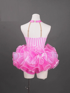 Vestido de Princesa Bailarina Rosa para Niñas, Disfraz de Danza, Tutú para Actuación, Tutú de Danza a Rayas para Niñas - Product Image 3