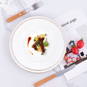 شعار مخصص 6 <span class=keywords><strong>7</strong></span> 8 10 12 14 بوصة طبق كيك وطبق حلوى سيراميك مطعم بحافة ذهبية طبق زفاف أبيض - Product Image 3