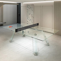 Table de ping-pong de luxe en verre trempé ultra-transparent, table à manger, cadre en acier inoxydable 304 pour usage domestique et commercial en intérieur