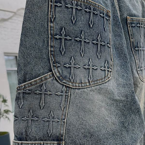 MZN Custom <span class=keywords><strong>Jeans</strong></span> mezzi corti da <span class=keywords><strong>uomo</strong></span> larghi con lavaggio acido in Denim sbiadito da sole 3D goffratura Jorts Streetwear stile Y2K - Product Image 4