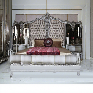 Cama de madera de teca tallada en plata, tamaño King, cama de madera de teca tallada en plata - Product Image 1