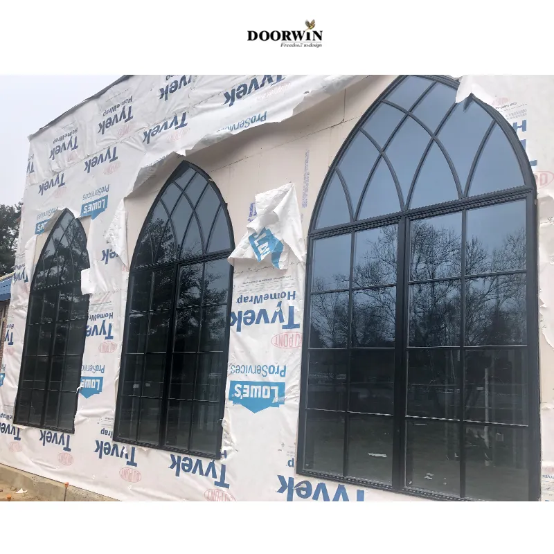 Verified Pro America Customized Specialty Shape Wooden Window Design Aluminum Wood Tempered Glass Arch Shaped Windows