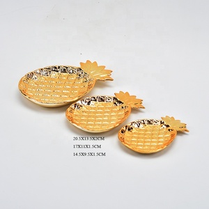 Juego de platos de joyería de cerámica de tres piezas estilo <span class=keywords><strong>piña</strong></span> Platos y platos chapados en oro - Product Image 3
