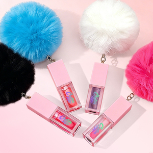 Huile à lèvres volumisante transparente végétalienne hydratante aux fruits, marque privée, avec porte-clés pompon, vente en gros, huile à lèvres changeante <span class=keywords><strong>de</strong></span> couleur scintillante - Product Image 1