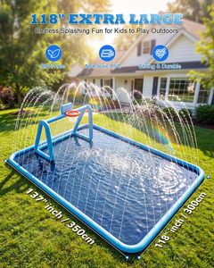 Tapis de jeu aquatique 3 en 1 pour enfants avec arroseur, 118x137, extra large, antidérapant, avec but de football et panier de basket, pour l'extérieur - Product Image 2