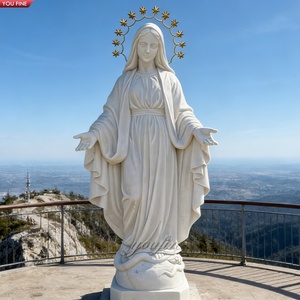 Statua della Vergine Maria con Bambino in Marmo Bianco Intagliata a Mano YOUFINE, Scultura Religiosa <span class=keywords><strong>per</strong></span> Chiesa e Giardino - Product Image 2