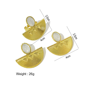 Egitto stile nobile orecchini alla moda set di gioielli Color oro a forma di ventaglio in metallo con perline in resina accessori per feste - Product Image 6