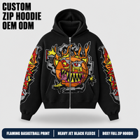 Sweat à capuche homme noir personnalisé 450 GSM en molleton de coton épais avec imprimé graphique, fermeture éclair intégrale, épaules tombantes, coupe courte pour streetwear décontracté