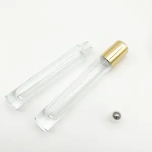 Frasco de vidro redondo de 10ml, rolo de garrafa de vidro grosso fundo e pequeno, garrafa de perfume transparente em spray redondo e quadrado