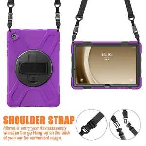 Shockproof Rugged Silicone Tablet Case For Samsung Galaxy Tab A9 Plus 11 Inch SM-X210 X215 Rotating Stand Shoulder Strap Cover