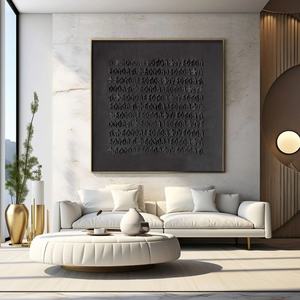 Art mural 3D carré noir Wabi Sabi, peinture abstraite sur toile, art mural contemporain peint à la main - Product Image 3