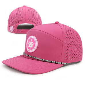 Casquette publicitaire en maille perforée au laser, protection solaire, randonnée en plein air, activité de groupe, travail, 6 panneaux, tout en coton, respirant, filet rouge, coupe-vent - Product Image 4