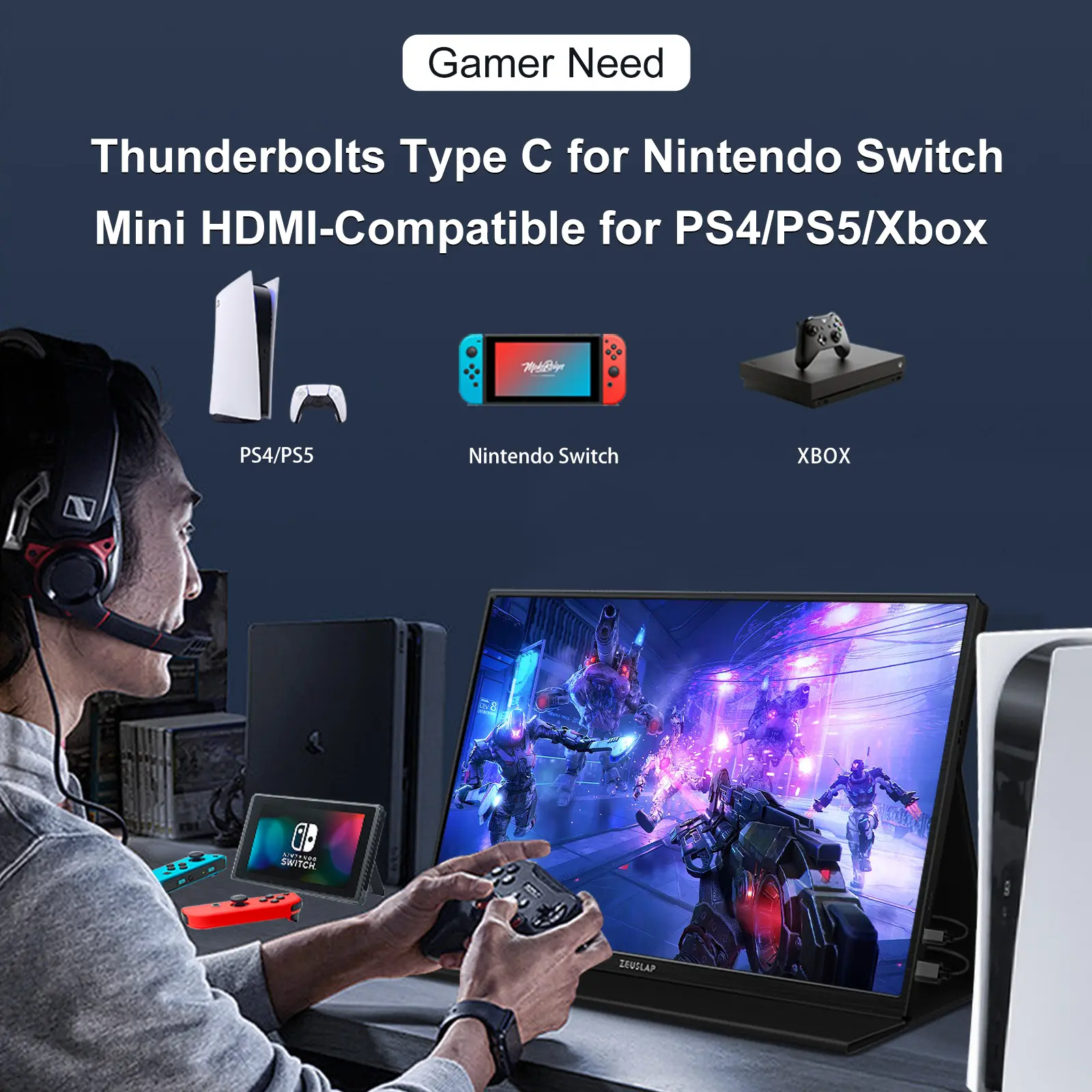 Zeuslap 16 Inch Xách Tay Chơi Game Màn Hình 100% Màn Hình IPS SRGB Màn Hình Cảm Ứng Màn Hình Hiển Thị Cho Du Lịch Tương Thích Với Steam Deck PS5 Xbox