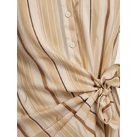 Robe chemise en coton rayée beige pour femme, décontractée, à manches courtes, boutonnée, mini-robe printemps-été