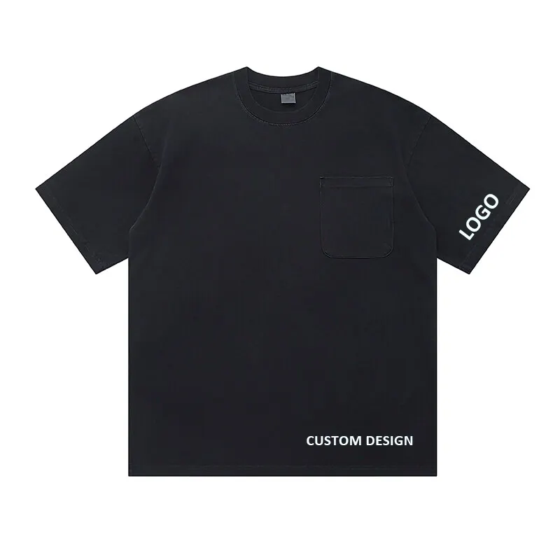 Personalizado 100% algodón Boxy Oversize bolsillo camiseta más tamaño de los hombres camisetas Hip Hop 300gsm peso pesado Camiseta con bolsillo