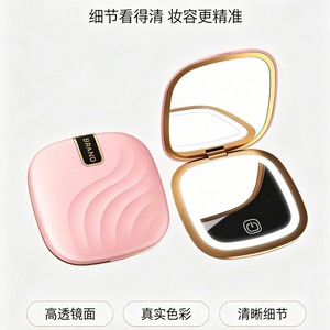 Factory Source Cosmetic <b>Mirror</b> Double Sided Foldable <b>Led</b> Lighted Makeup <b>Mirror</b> With Type C Charging Portable Gold Plated - Product Image 4