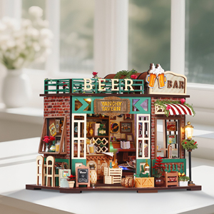 Kit de maison miniature DIY Vintage Beer Bar avec éclairage LED, kit de coin lecture, kit de construction de mini-maison, kit de maison de poupée miniature pour adultes - Product Image 1