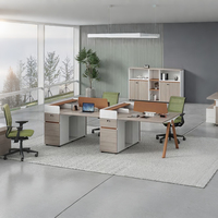 Poste de travail modulaire pour 4 personnes, bureau double face avec écrans d'intimité et armoires de rangement pour bureau à aire ouverte