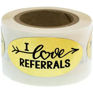 I Love Referrals - Oval Gold Foil Stickers - Great Real Estate Agents and Sales Supplies