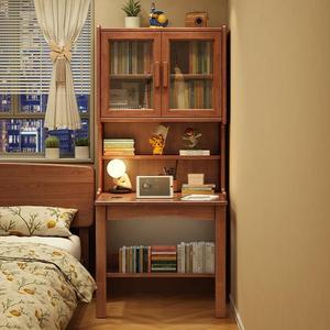 Escritorio plegable de madera maciza y estantería combinados para el hogar, oficina, estudio, apartamento pequeño, estilo moderno y sencillo, madera de caucho - Product Image 2
