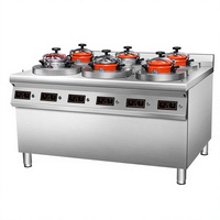 Cuisinière rotative automatique multifonctionnelle de luxe à six cuves en acier inoxydable, équipement professionnel à 6 brûleurs