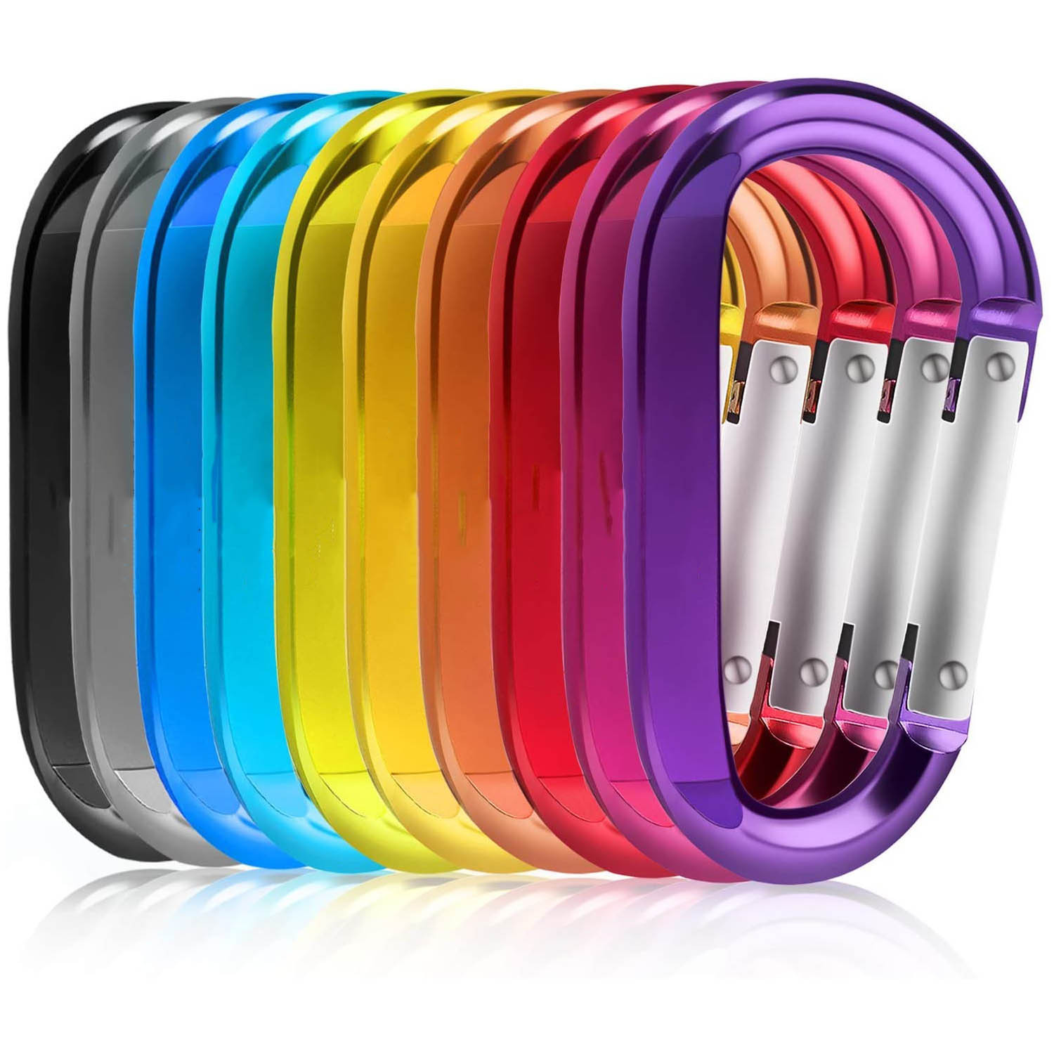 3" 10 Pcs Improved Durable Spring-Loaded Gate Aluminum D Ring Carabiners Clips Hook for Home, Rv, Camping, Fishing, Hiking
